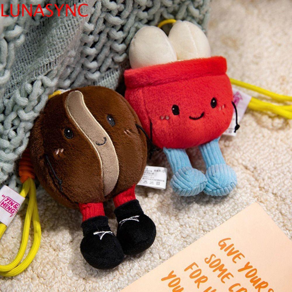LUNASYNC Coffee Bean จี้, PP Cotton Bag Charms จําลองอาหารกระเป๋าเป้สะพายหลังจี้,น่ารัก Fluffy Colle