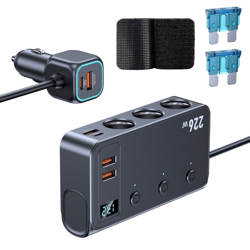 Addtoyou11 อะแดปเตอร์ชาร์จในรถยนต์ 9 In 1 226W 6 USB ชาร์จด่วน 12V 24V เข้ากันได้กับ