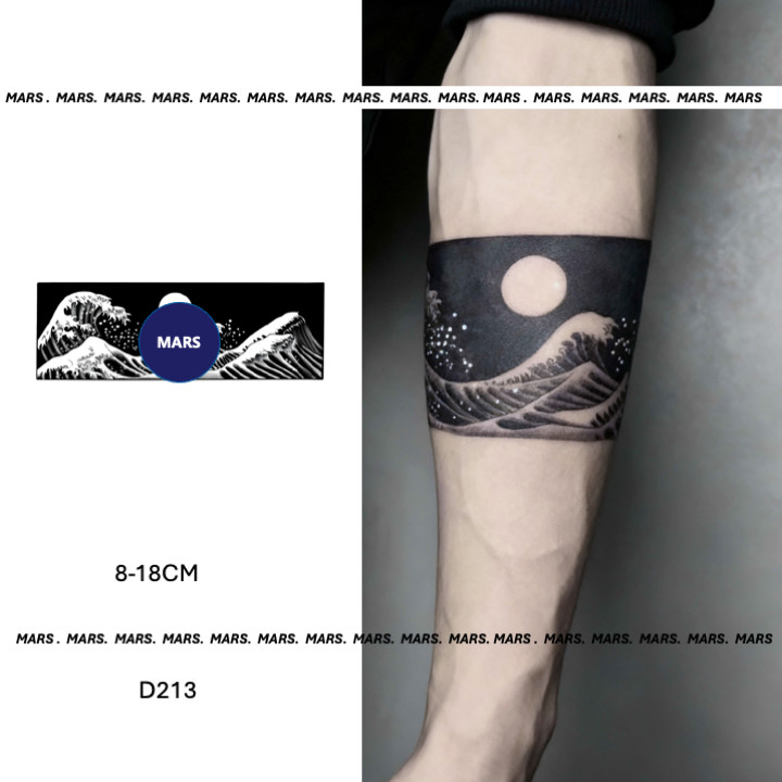 สติ๊กเกอร์รอยสักชั่วคราว Wave Pattern ใหม่ล่าสุด technology magic คงทนนานถึง 2 สัปดาห์