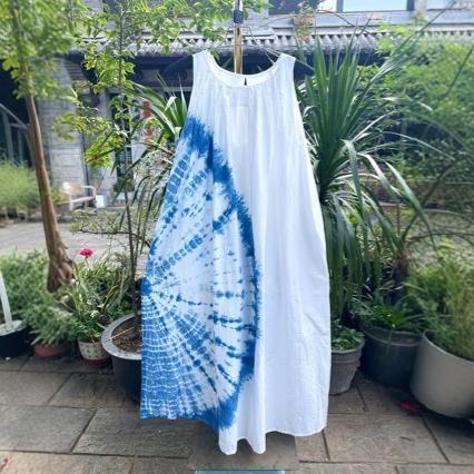 ชุดไปคาเฟ่ ชุดไปคอน ชุดคาเฟ่ Pure Cotton Tie-Dye Blue-Dye Blue White Dyeing Yunnan Dalijiang Ancient