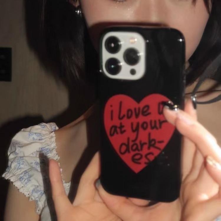 For IPhone 16 15 14 13 11 12 Pro Max 6s 7 8 plus 12 13 MINI SE2 16 15 14 plus เคสโทรศัพท์สีดำรูปหัวใจแฟชั่นสไตล์เกาหลี