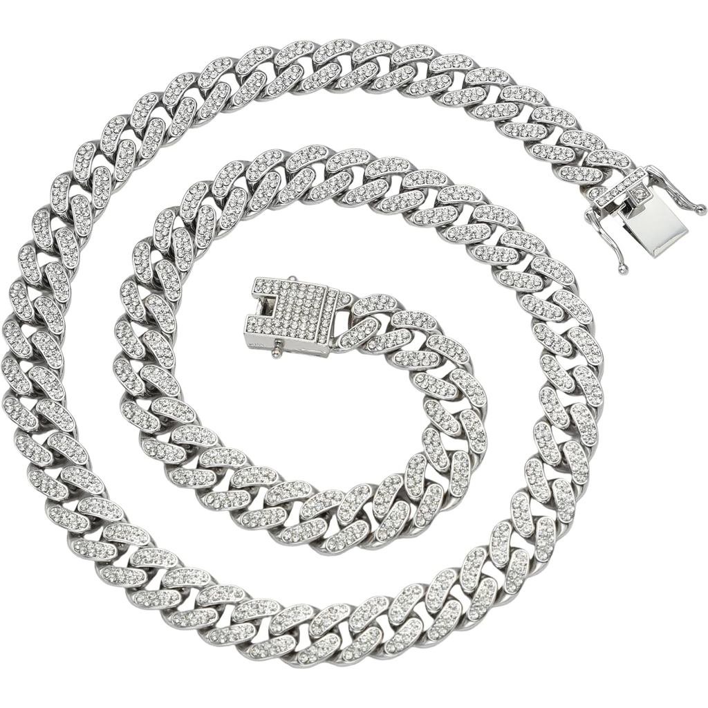 RQSP Cuban Link Chain for Men/Women Gold Plated and Silver 13mm Miami Iced Out Chain with Diamond Hi