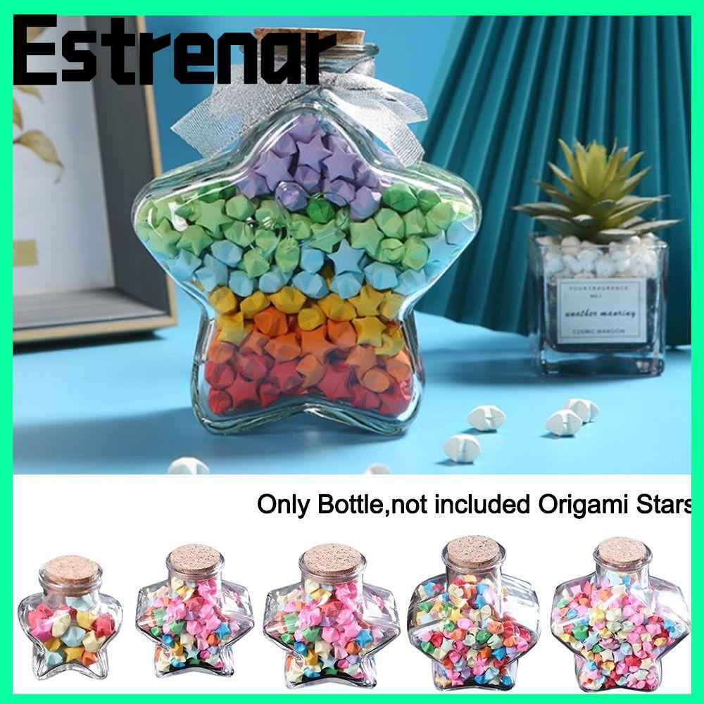 ESTRENAR Wishing Bottle, Craft Origami Stars Glass Bottle, Creative Stars Shape Pentagram Storage Bo