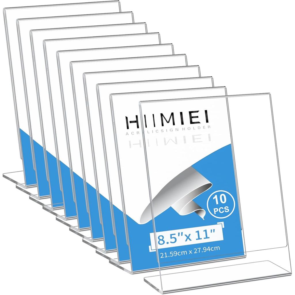 HIIMIEI Acrylic Slant Sign Holder 8.5x11 10 Pack, Plastic Table Menu Display Stand Holder, Plexi Sin