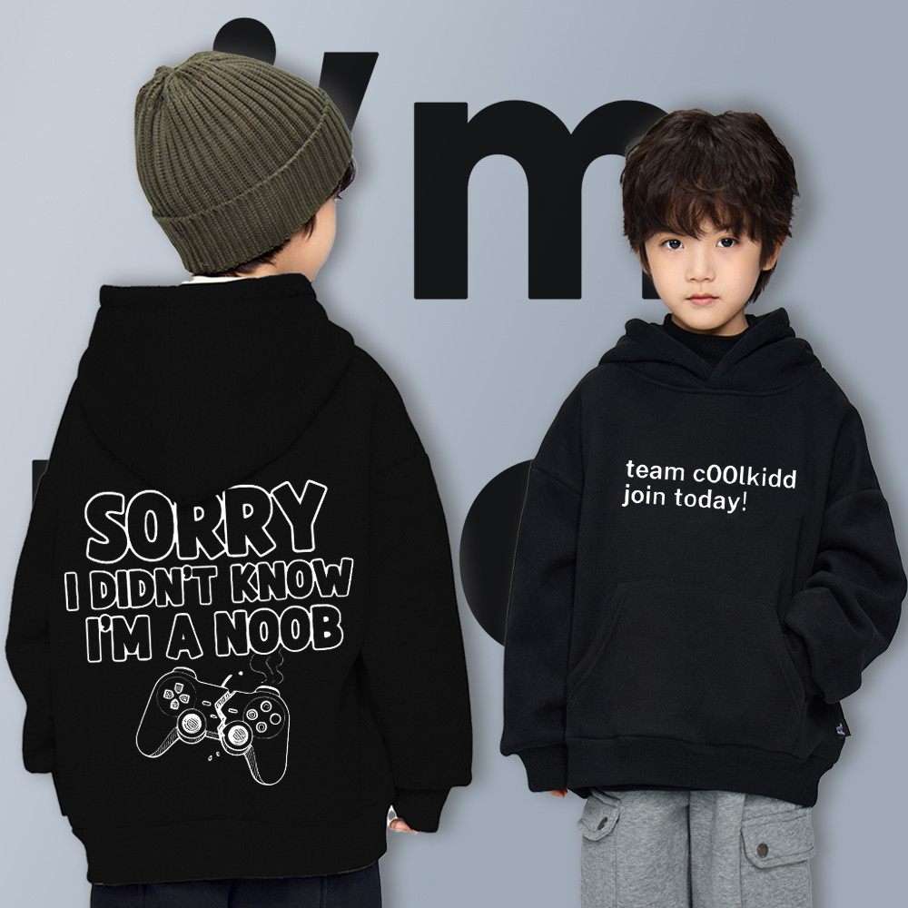 I Am Noob Cotton แขนยาว Hoodie เด็ก Hoodie Cotton Kid'hoodie พิมพ์น่ารักไม่มีการย้อมสี ไม่มีการเปลี่