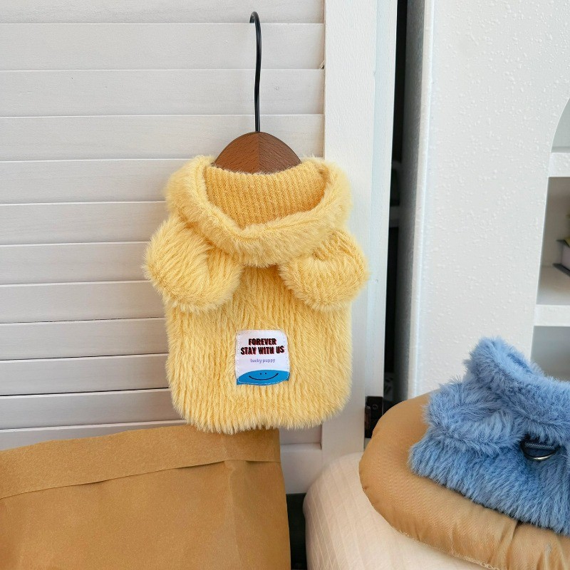 เสื้อฮู้ดสัตว์เลี้ยงน่ารัก ฤดูหนาวสุนัขแมวเสื้อผ้าเสื้อกันหนาวขนแกะที่อบอุ่นพร้อมหมวก ชุดบ้าน สําหรับสัตว์เล็ก - รูปที่ 3