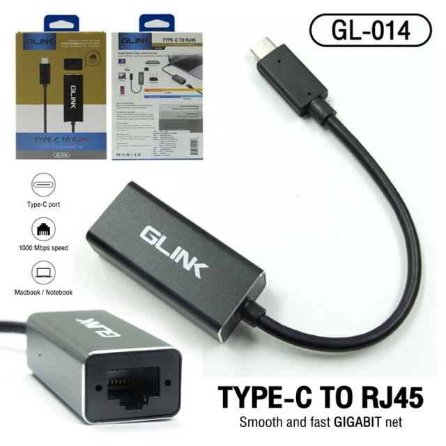 Glink GL-041C Converter Type-C To Lan/RJ-45/แปลง USB Type-C เป็น Lan 1000Mbps