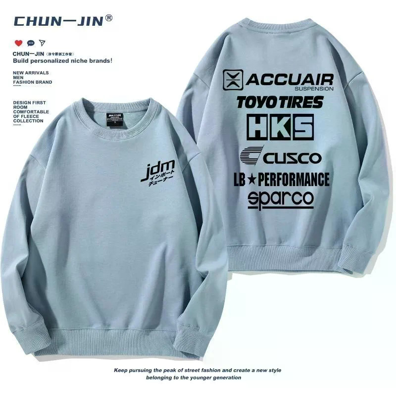 สเวตเตอร์แขนยาวผู้ชาย ซับในขนแกะ คอกลม อินเทรนด์ ธีม Wangan Midnight JDM