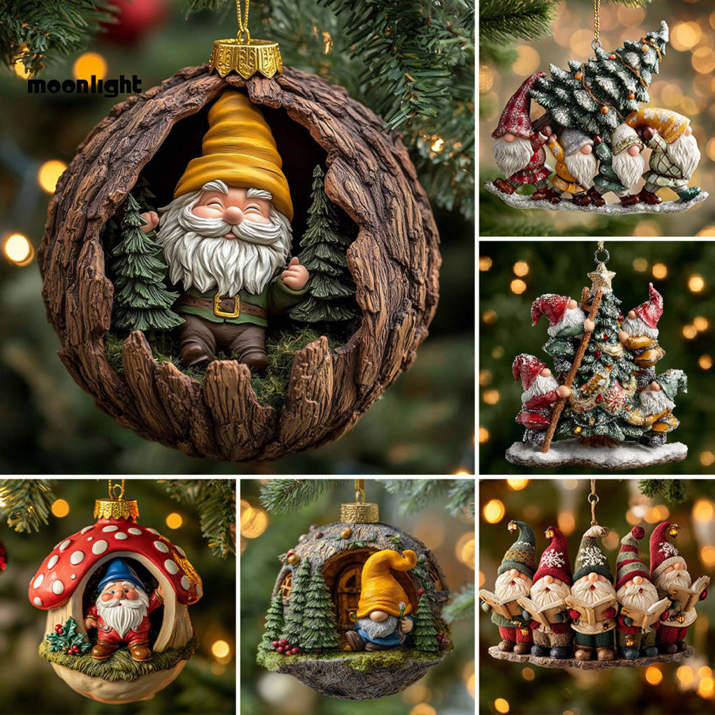 MO Gnome เครื่องประดับคริสต์มาสตกแต่งคริสต์มาส 2d อะคริลิค Gnome เครื่องประดับต้นคริสต์มาสน่ารักแขวน