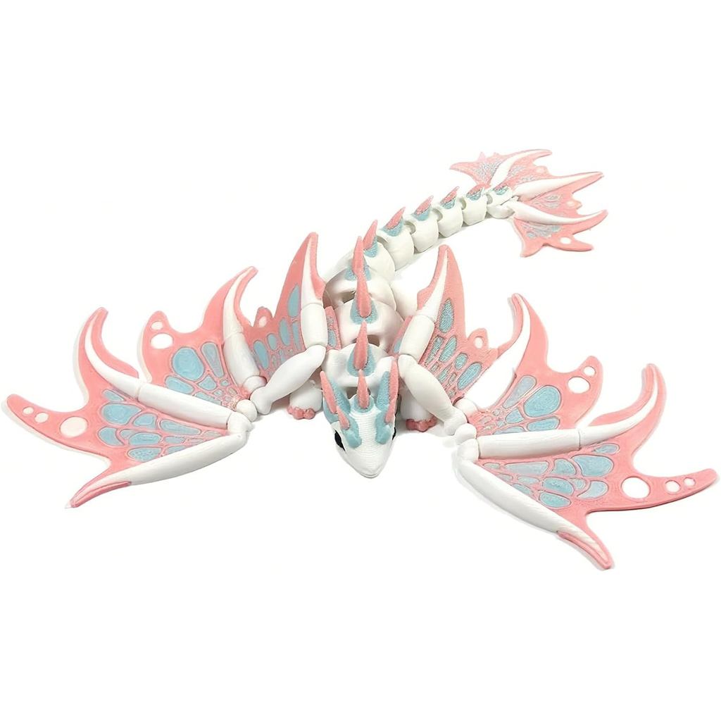 Kizcmvre 3D พิมพ์มังกรปีก - Articulated 7 นิ้วสีชมพู Flying 3D พิมพ์มังกรของเล่น, 3D พิมพ์สัตว์ Fidg
