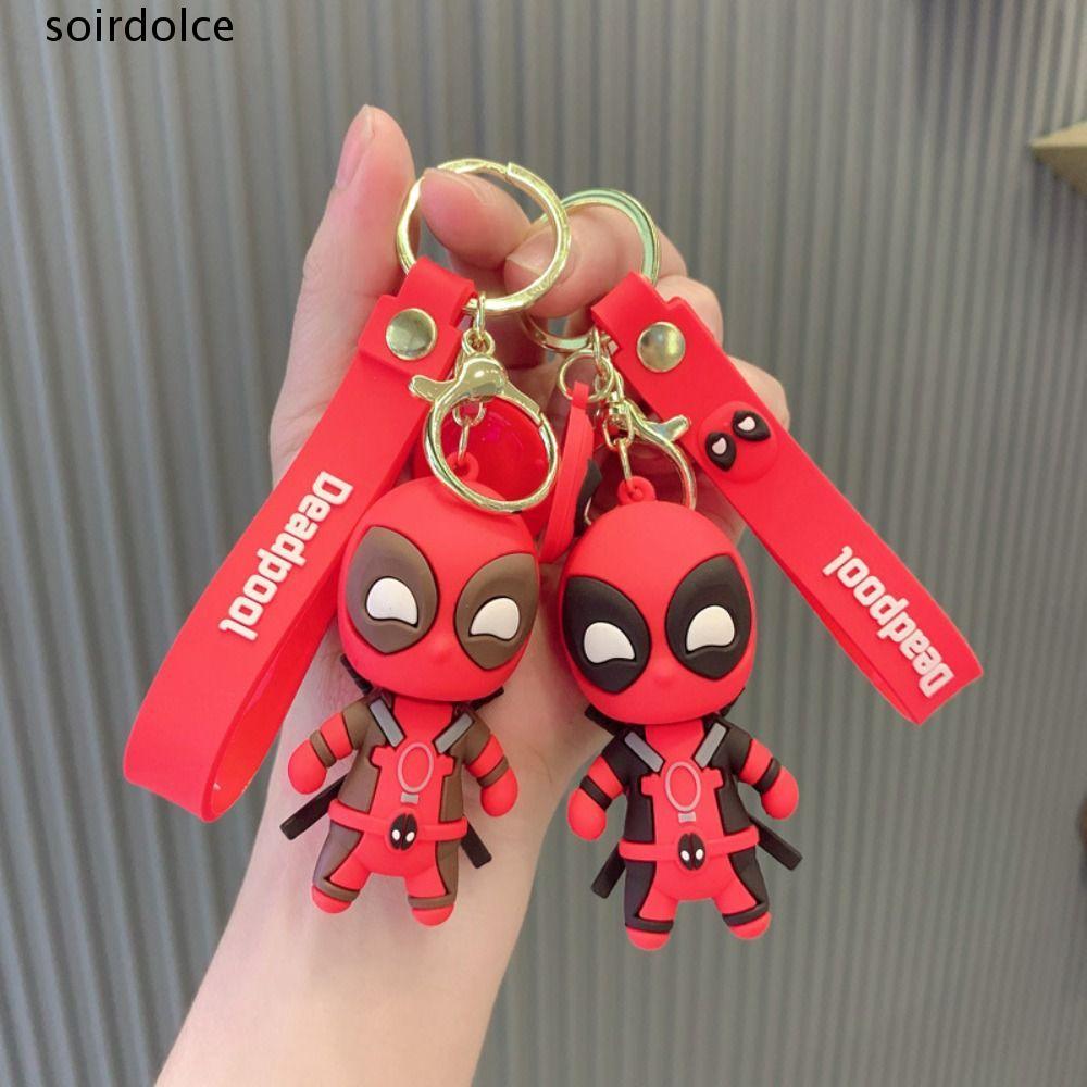 SOIRDOLCE Deadpool พวงกุญแจน่ารัก, รุ่น Q ตัวเลขการกระทํา Marvel พวงกุญแจ, กระเป๋าอุปกรณ์เสริม Wade 