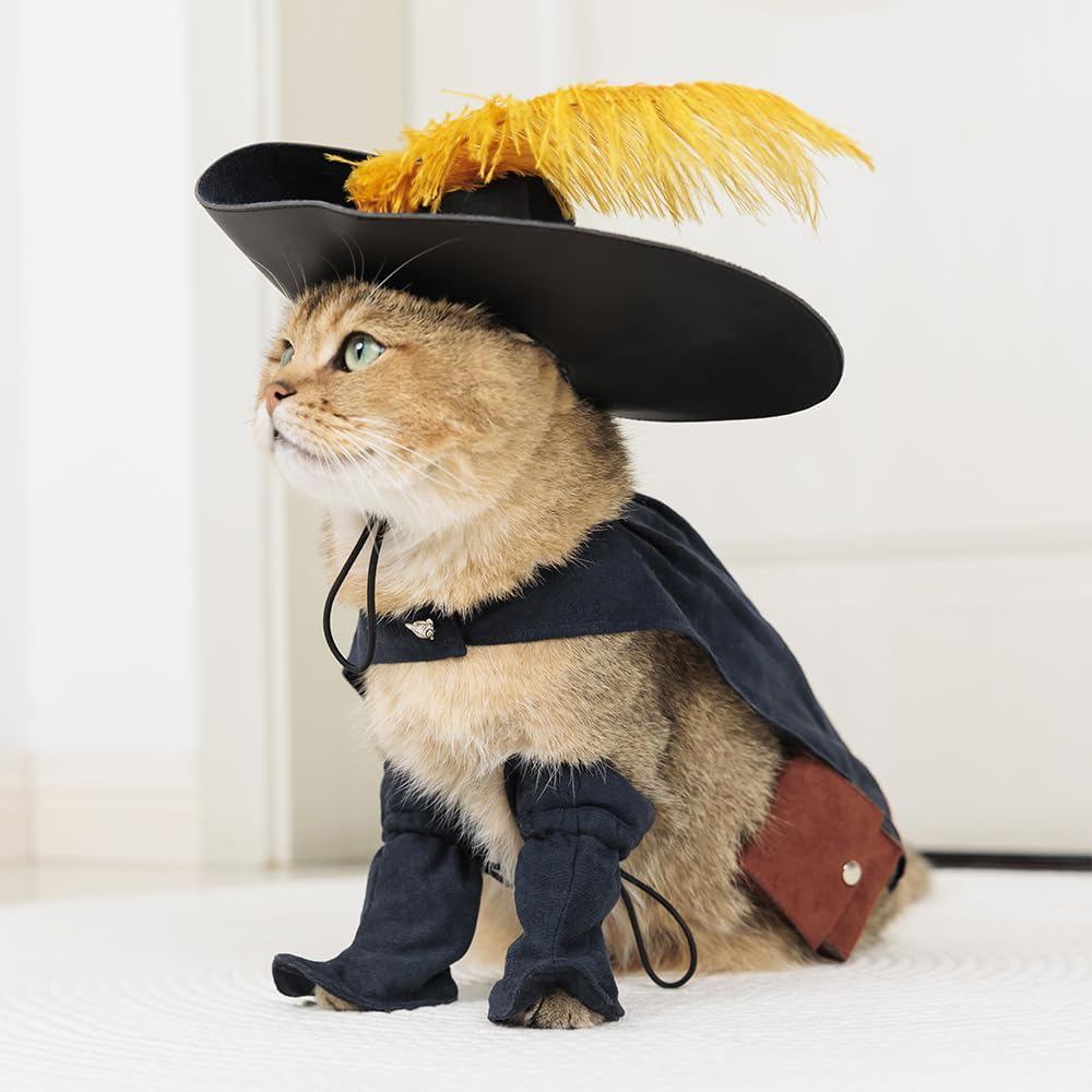 EOILFM Pet Cat Dog Puss in Boot Costume Cosplay Halloween Cute Kitten Puppy Clothes Dress up Pretend