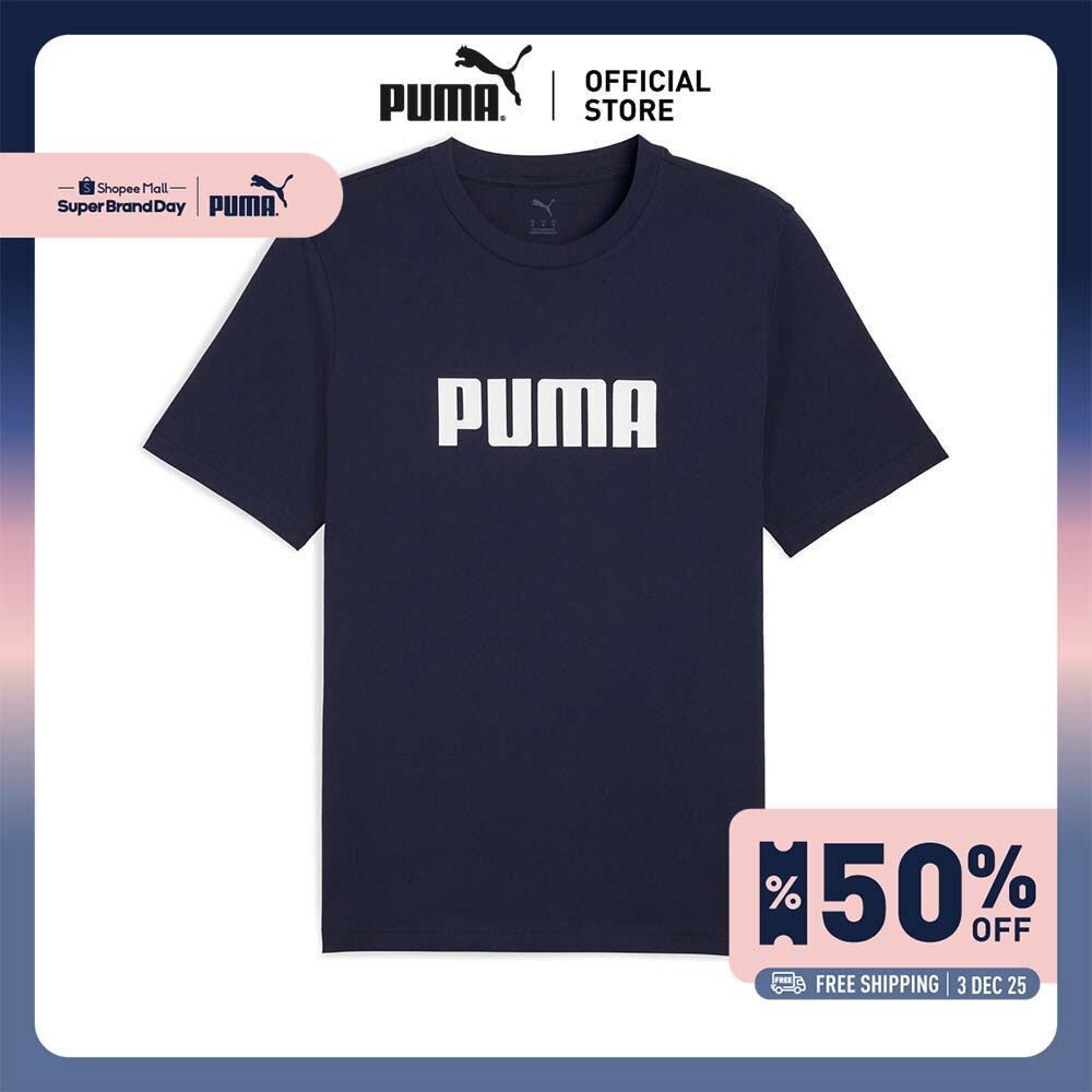 PUMA BASICS - เสื้อยืดโลโก้ Essentials สำหรับผู้ชาย สีฟ้า - 68675906
