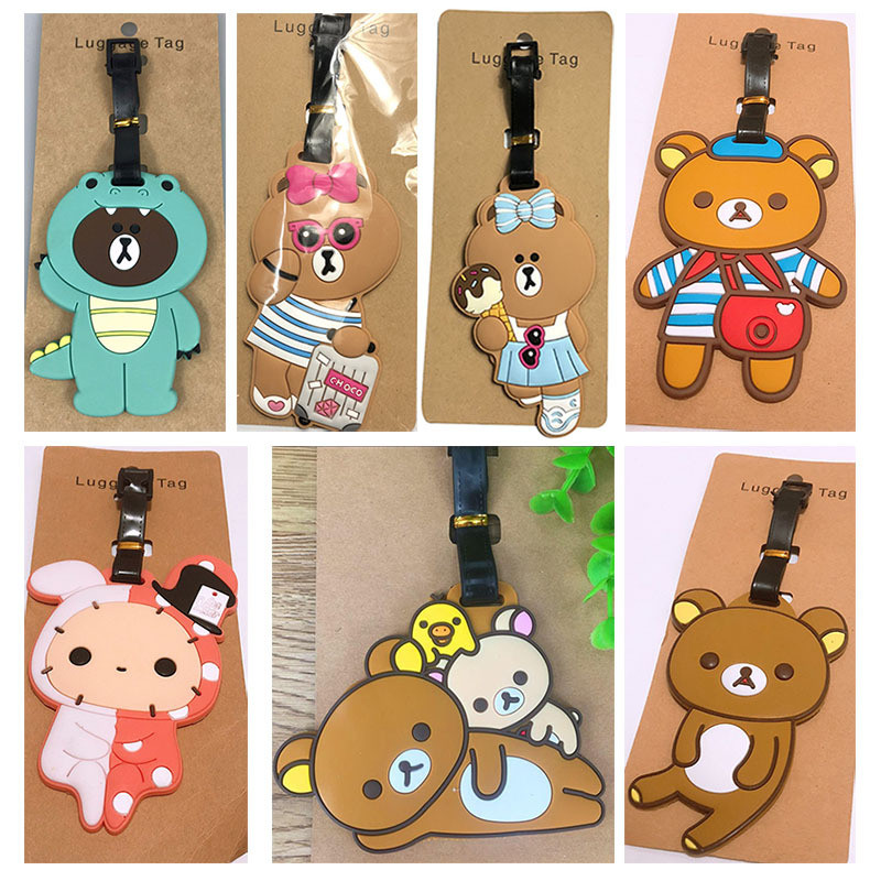 การ์ตูนหมีน่ารักแท็กกระเป๋าเดินทาง Rilakkuma สีดําสีขาวหมี Boarding Pass กระเป๋าเดินทางจี้กระเป๋าเดิ