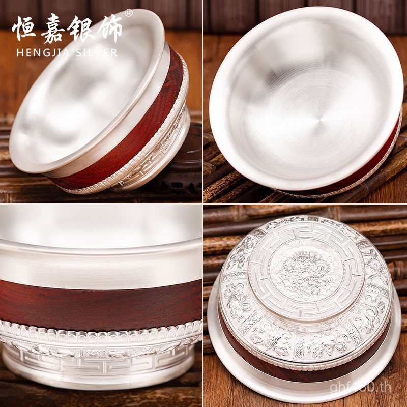 Hengjia เงินสเตอร์ลิงเงินบริสุทธิ์ชามเงินมองโกเลีย 999 ขนมปังปิ้งมงคลชามแก้วไวน์ลักษณะแปดสมบัติเกล็ด