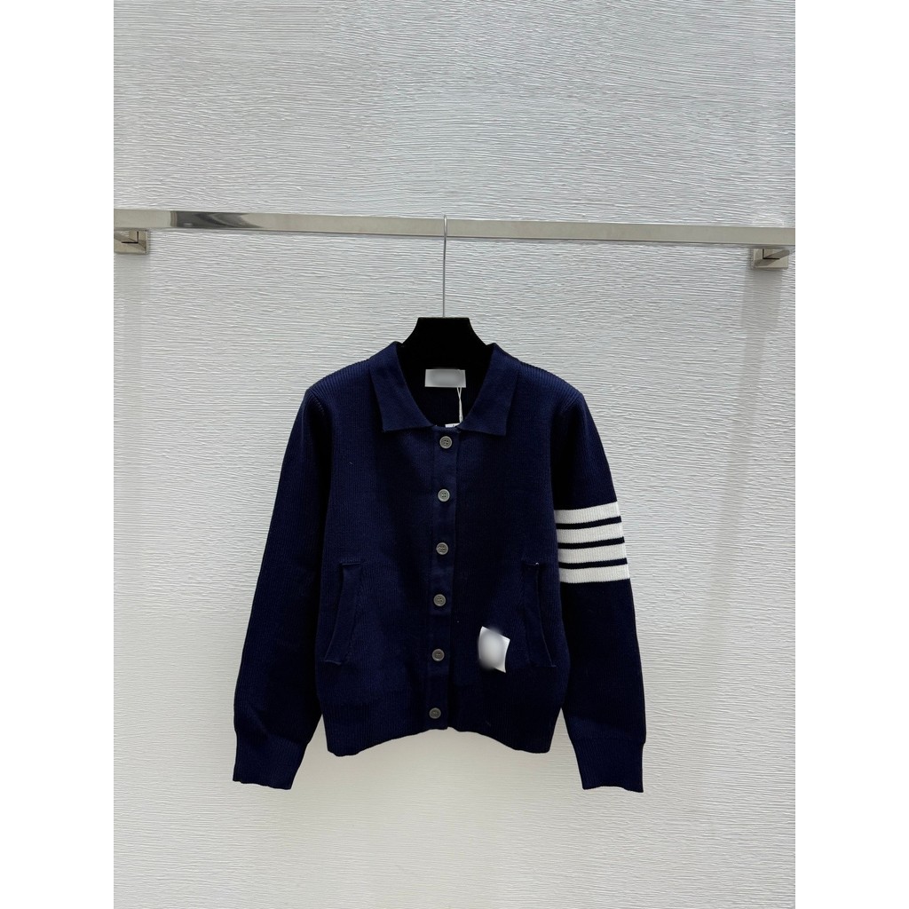 Thombrowne Early Autumn Striped Contrast Color Lapel เสื้อคาร์ดิแกนถักแขนยาว