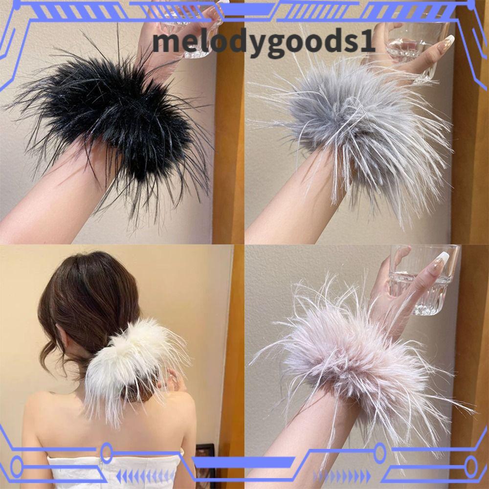 MELODYGOODS เชือกผูกผมขนนกกันตกและยางยืดรัดผมขนยาว สไตล์แฟชันสำหรับผู้หญิง