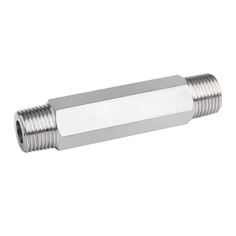 BSP NPT 1/8" 1/4 "3/8" 1/2 "ชาย 304 สแตนเลสแรงดันสูง Hex ยาวหัวนมท่อ Fitting Coupler Joint