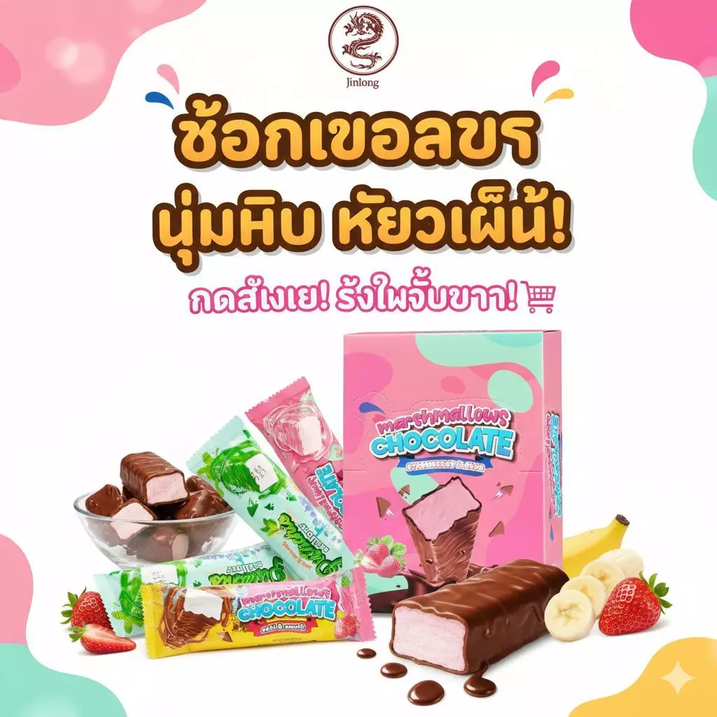 Jinlong มาร์ชเมลโลว์ช็อกโกแลตบาร์ รสชาติอร่อย บรรจุภัณฑ์สวยงาม หลากหลายรสชาติ ของขวัญและขนมอร่อย สำหรับคนที่คุณรัก