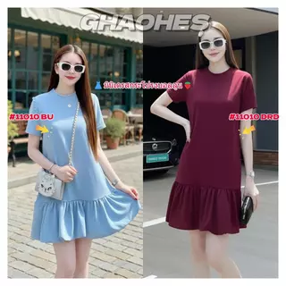 GHAOHES เดรสกระโปรงพองๆมินิ ดูผอมมีสไตล์ ประกบลำลอง การออกแบบทรงใบดอกบัว 4สี