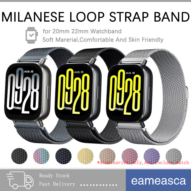 ห่วงสาย Milanese 20mm 22mm แถบโลหะสแตนเลส for Redmi Watch 5 Active 5 Lite/Samsung Galaxy Watch/ Garmin/Amazfit Bip 6