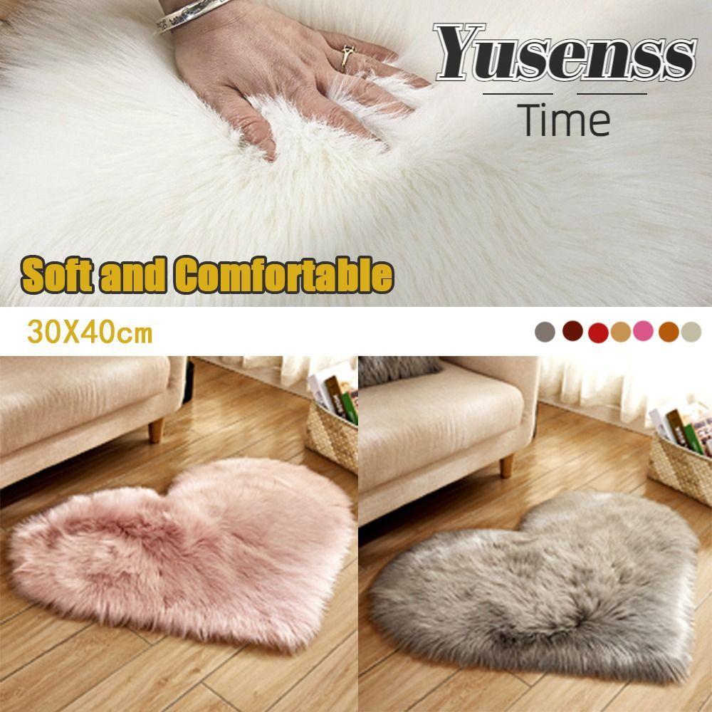 YUSEN เบาะโซฟาล้างทําความสะอาดได้รูปหัวใจพรมขนสัตว์เทียมห้องนอนตกแต่งเบาะรองนั่ง