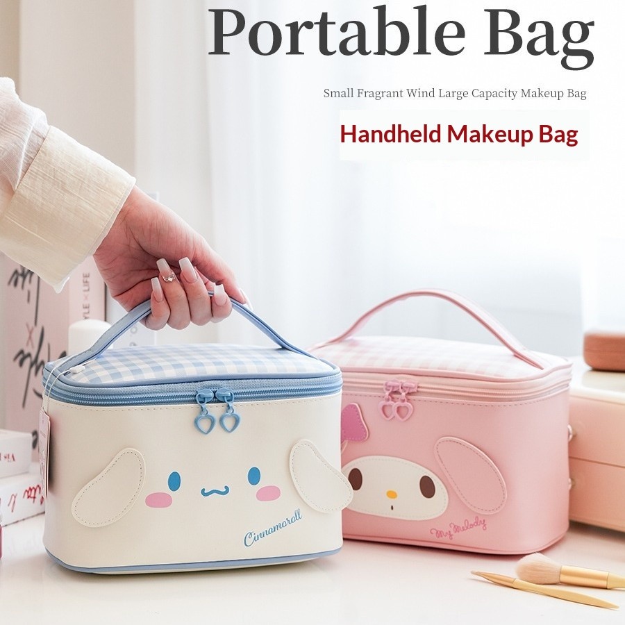 Sanrio Kuromi Hello Kitty Cinnamoroll กระเป๋าแต่งหน้าการ์ตูนน่ารักเรียบง่ายความจุขนาดใหญ่ High Aesthetic Travel กระเป๋าเก็บแบบพกพา
