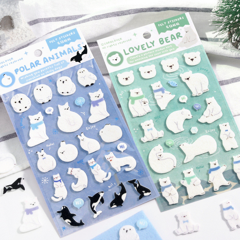 พร้อมสต็อก Polar Letters Felt Stickers Soft Cute Arctic Animal Pattern Stickers diy Decorative Handb