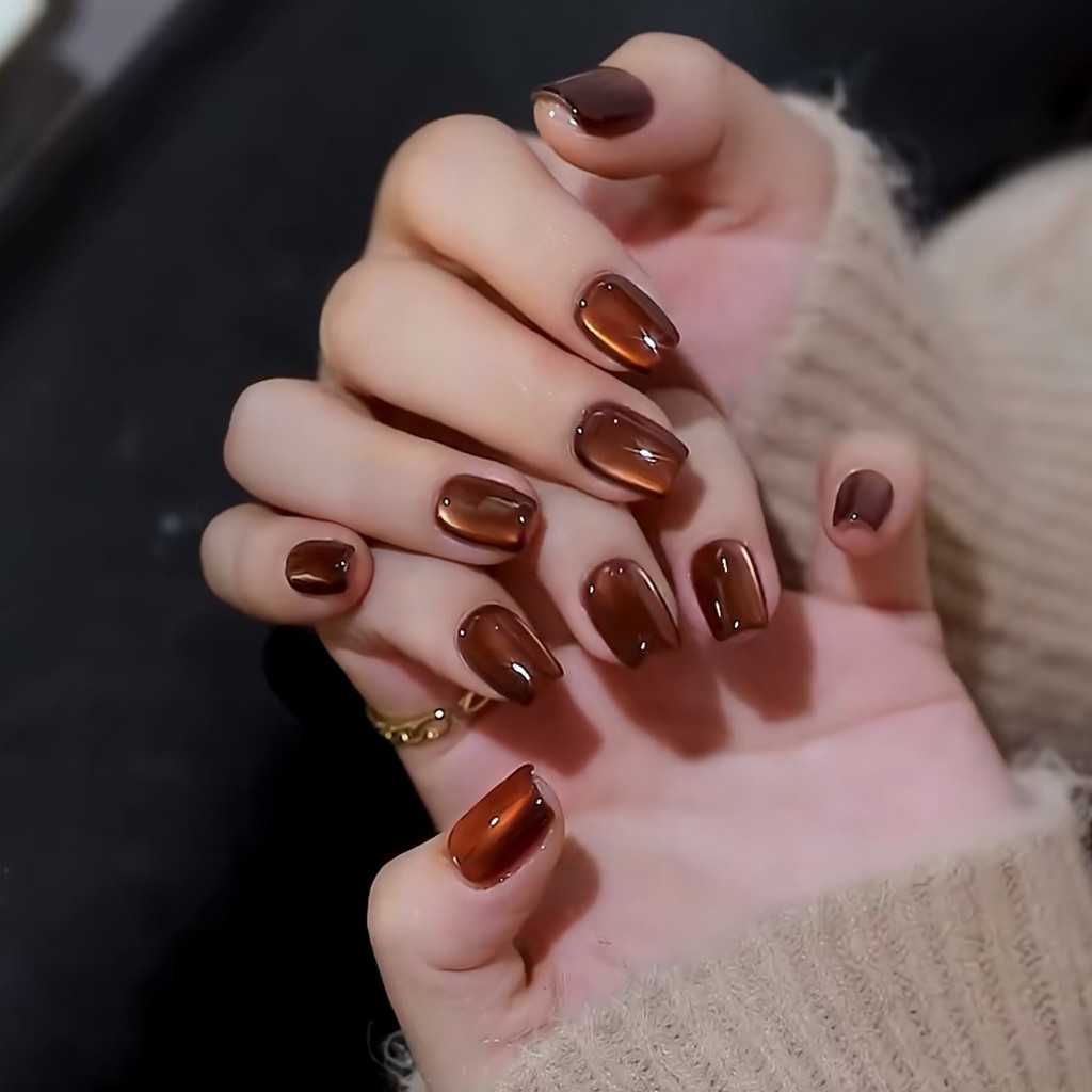 30PCS สวมเกราะใหม่ฤดูใบไม้ร่วงและฤดูหนาว Maillard คาราเมล cat eye nail art-100773