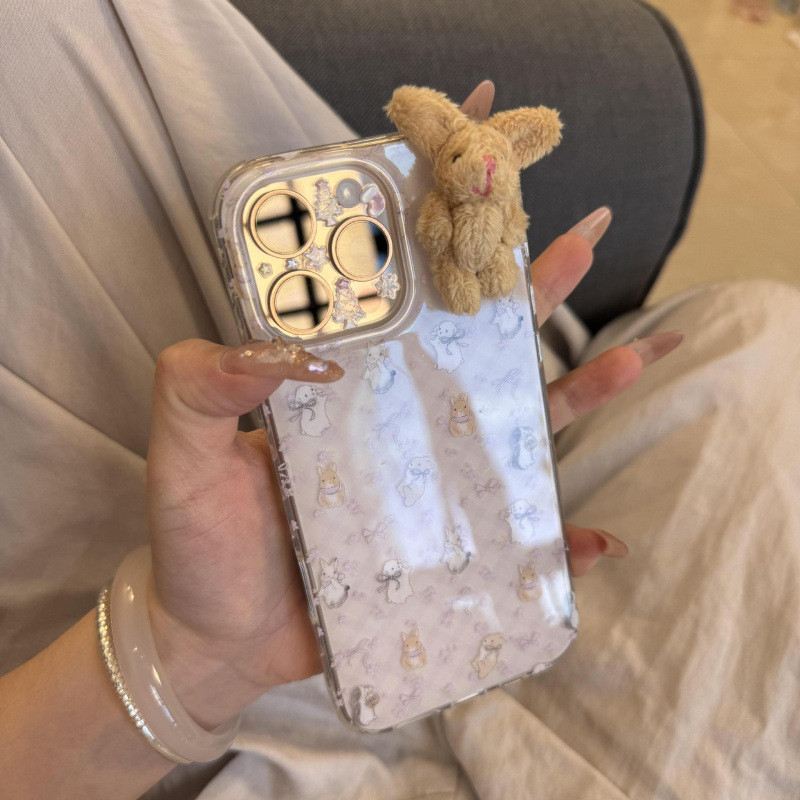 ตุ๊กตากระต่ายสีชมพูสาวน่ารักเหมาะสําหรับ ihone16promax เคสโทรศัพท์ Apple 15pro 14 สไตล์ใหม่ 13