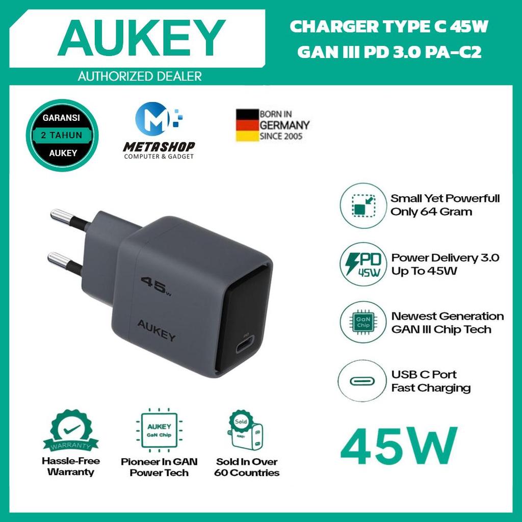 AUKEY PA-C2 Charger Type C 45W GAN III PD 3.0 PPS Super Fast Charging Comet 45W Series