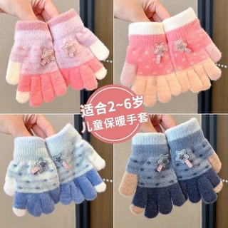ถุงมือทําด้วยผ้าขนสัตว์ฤดูใบไม้ร่วงและฤดูหนาวน่ารักสําหรับเด็กความอบอุ่นถักถุงมือห้านิ้วสําหรับเด็กหญิงและเด็กชาย