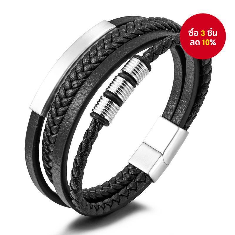สร้อยข้อมือหนังทอสแตนเลสสําหรับผู้ชายวินเทจสําหรับเครื่องประดับแฟชั่น