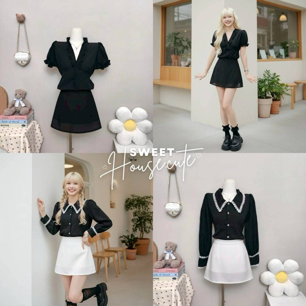 🧸 SweetHouse #667 🌻 [เฉพาะเสื้อ] เสื้อสีดำสามารถใส่ไปทำงานก็ได้ ใส่ไปเที่ยวก็น่ารักกก