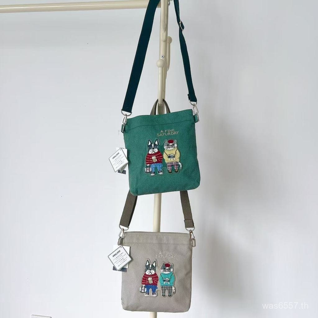 กระเป๋าメッ신เจอร์ commuter ดีไซน์การ์ตูนผ้าใบ French Fighting Cat