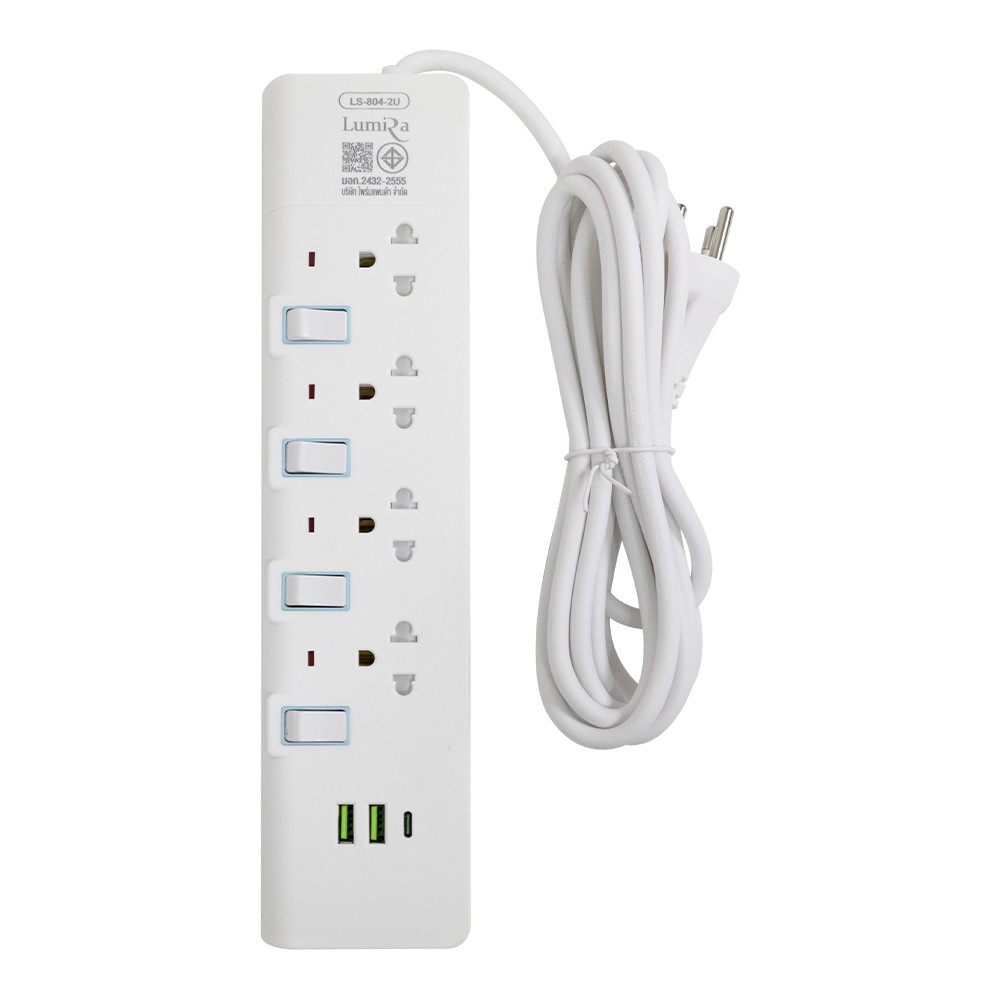 SB Design Square Lumira ปลั๊กไฟ Powerbar 4 Socket With 4 Switch Cable รุ่น LS-804-2U
