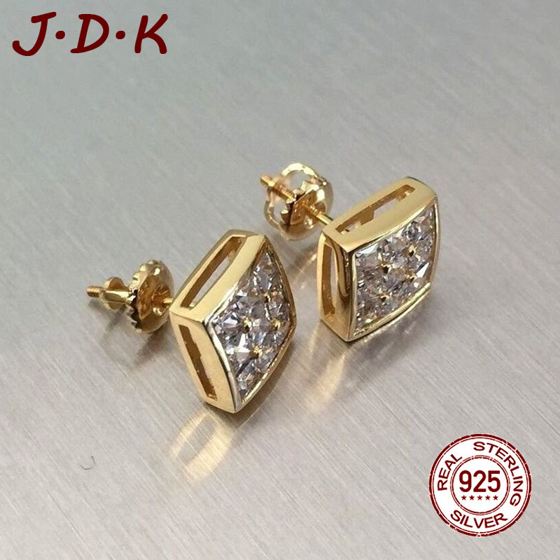 ต่างหูสตั๊ดเพทายทรงสี่เหลี่ยมทอง JDK 18K