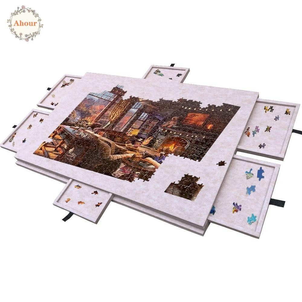 A Puzzle Mat 2-in-1 Felt 1000 Piece Jigsaw Board Sliding With 6 Portable Drawers Folding Puzzle Stor