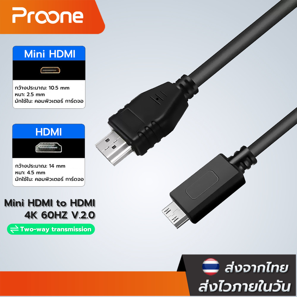 Proone Shop สาย Mini HDMI to HDMI 4K60Hz 2K144Hz 1080p 240Hz HDMI 2.0  สาย PVC สายยาว 1.5 เมตร