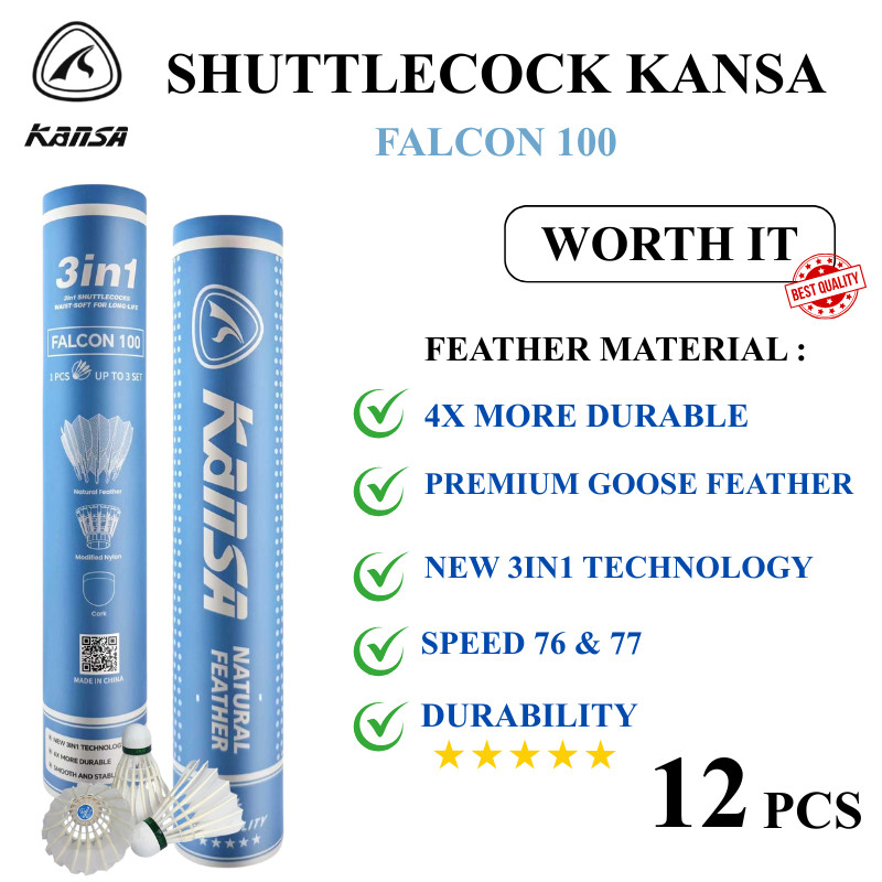 SHUTTLECOCK MANSA 3-IN-1 FALCON 100 PREMIUM GOOSE FEATHER SPEED 76 77 สูงทนทาน Stable Flying