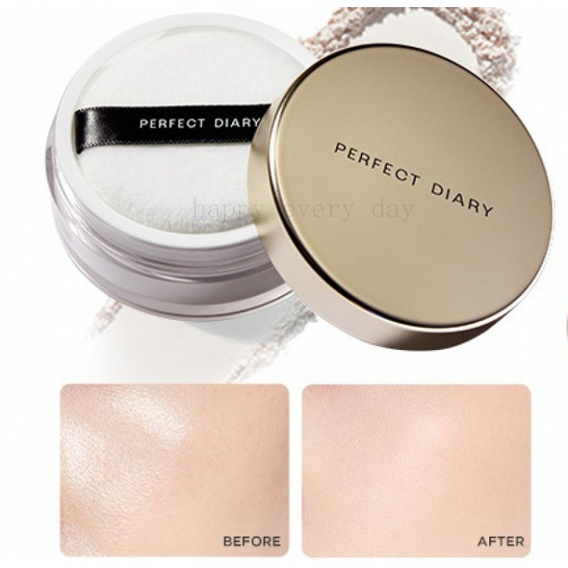 PERFECT DIARY Oil Control Loose Powder Setting Makeup Matte Weightless Persistent Brightening และปกปิดด้วยแป้งพัฟ