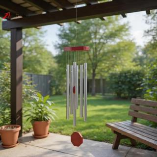 FSTH 1 PC Retro ไม้สีแดงอลูมิเนียม s Wind Chime ไม้แปดเหลี่ย…