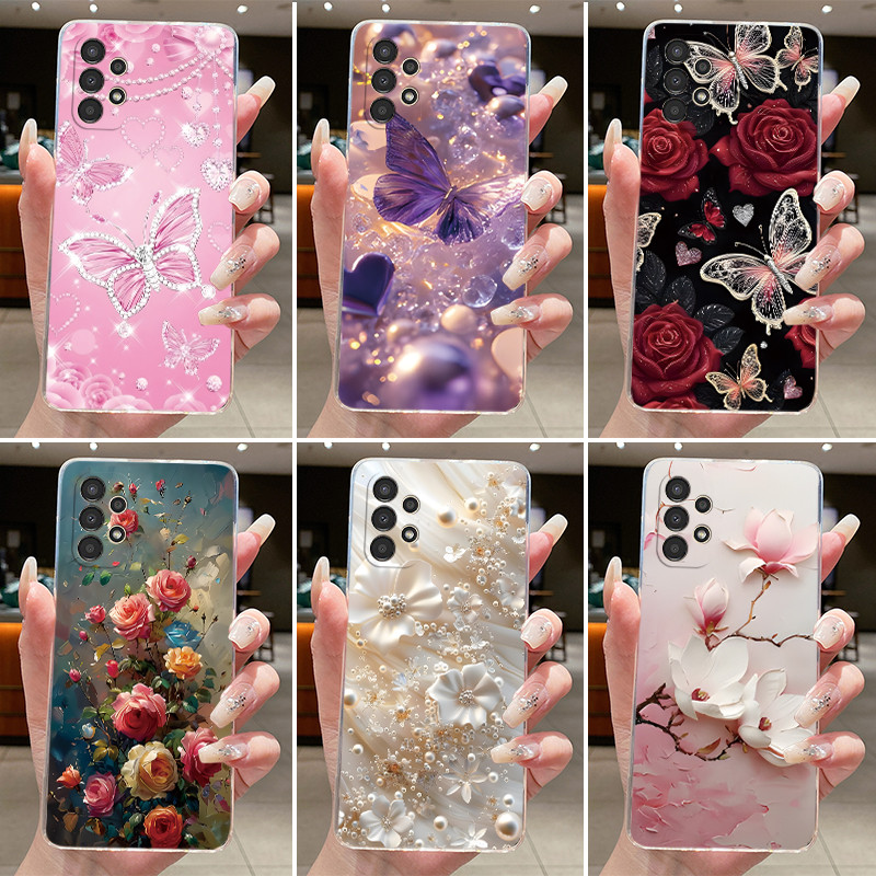 SAMSUNG สําหรับSamsung Galaxy A13 4G 5Gกรณีหรูหราผีเสื้อดอกไม้ซิลิโคนSoft Jellyฝาครอบโทรศัพท์สําหรับSamsungA13 13 GalaxyA13 4G 5Gปลอก