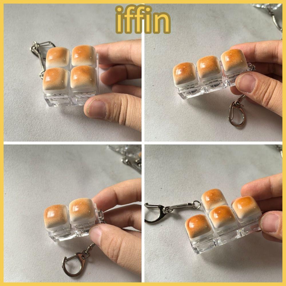 IFFIN Fidget พวงกุญแจ,คาราเมลขนมปังออกแบบ DIY คีย์บอร์ดนิ้วมือหมวก, Clicker เสียง Keycap นึ่งขนมปังปุ่มปุ่ม Keycap พวงกุญแจผู้ใหญ่