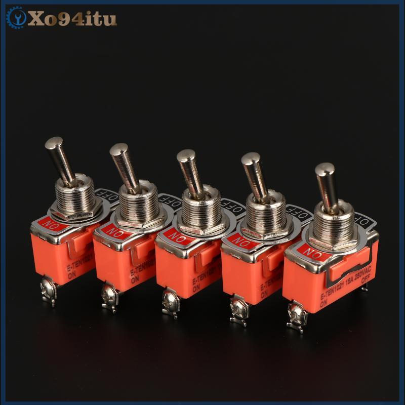 XOITU 5pcs SPST DPDT 250V 15A Toggle Switch 2 ตําแหน่งสลักเปิด-ปิด-เปิด E-TEN1322 1021 1122 1221 132