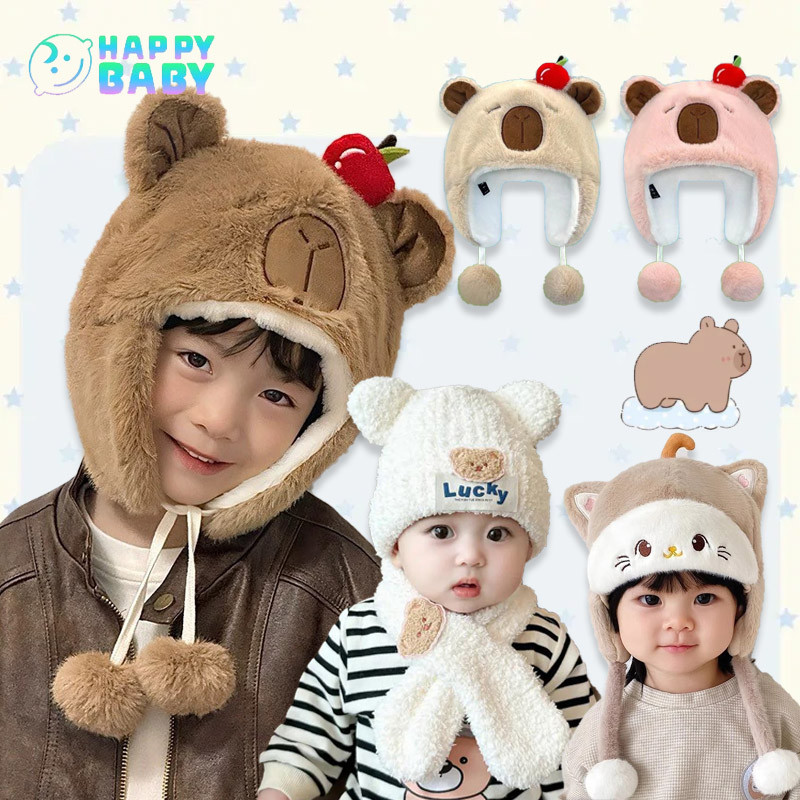 capybara คาปิบาร่า หมวกเด็ก หมวกถักไหมพรม ทำให้หมวกอุ่น หมวกกำมะหยี่ ปกป้องหูใบหน้า การ์ตูนน่ารัก