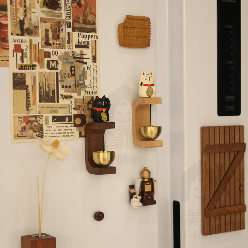 Ins Lucky Cat Wind Chime Magnetic Doorbell ตู้เย็นสติกเกอร์ตกแต่งสติกเกอร์แม่เหล็กไม้ Bell เปิดประตูเตือน