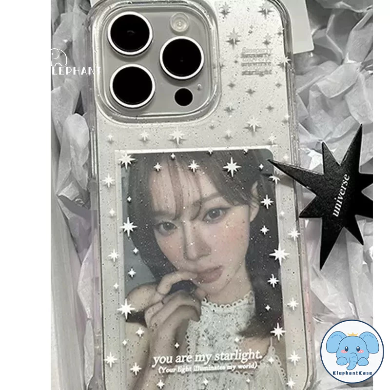 สำหรับ IPhone 16 17 12 13 11 15 14 Pro Max XR X XS 7 8 15 14 Plusกรอบรูปดาวซันไชน์ หัวใจรัก กลิตเตอร์ แป้งฝุ่น เคสใส