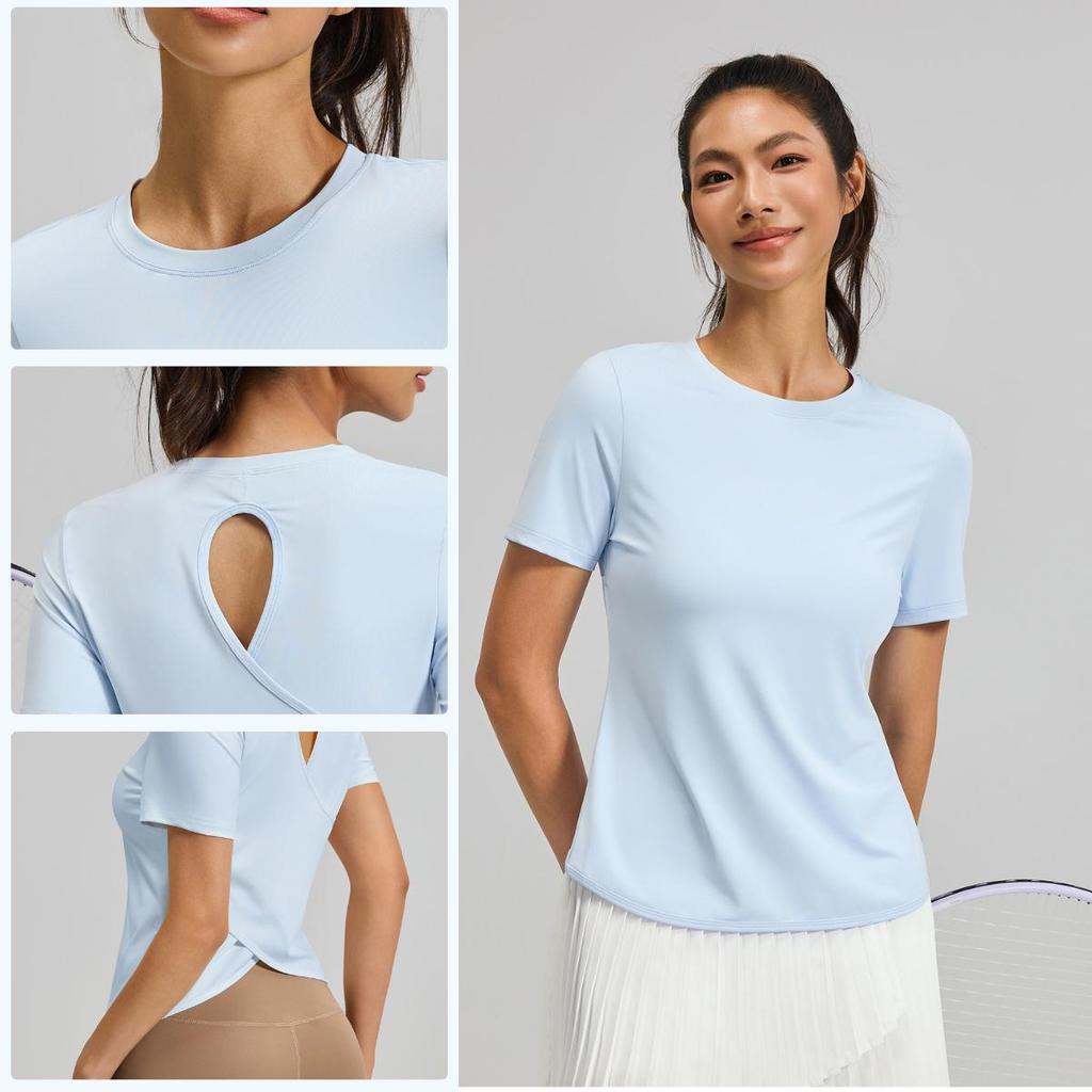 เสื้อออกกำลังกายผู้หญิง สีพาสเทล เสื้อกีฬาทรงสวย หลังไขว้ ใส่สบาย S-2XL