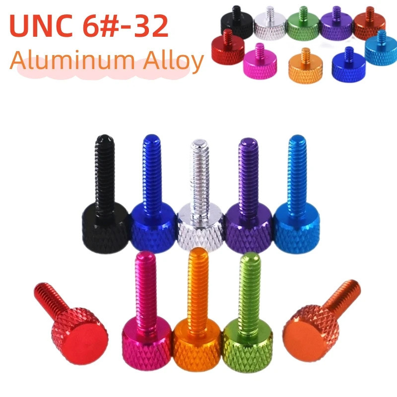5pcs UNC 6#-32 Colourful Aluminum Alloy Thumb Screw Knurled Head Colourful Hand Tighten Screw Bolts 